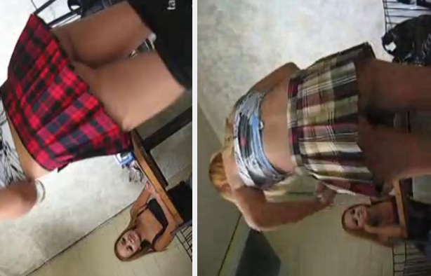jovencita putita modelando las faldas de colegiala de su hermana