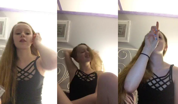 la jovencita comienza a transmitir pero todos le piden que enseñe algo