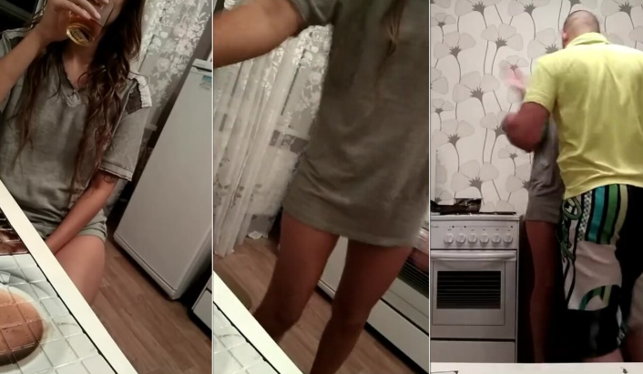 jovencita borracha se deja coger por su tio en la cocina