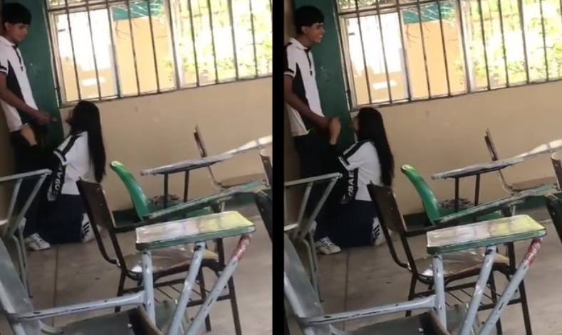 convencen a morrita colegiala de chuparsela a su compañero