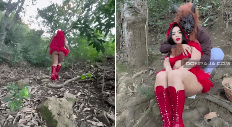 yen lachinita de caperucita roja cogida por el lobo en el bosque