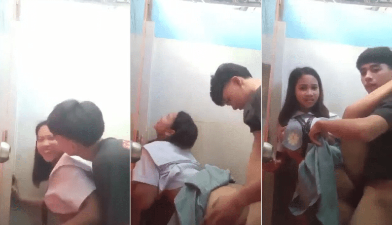 en los baños del colegio una parejita de novios adolescentes se graban cogiendo