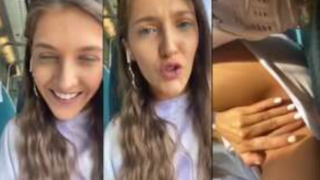 fresita enseñando la panochita en el camion